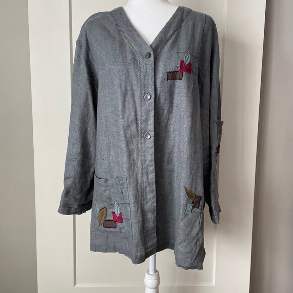 J.Jill Linen Patch Button Down Tunic size Medium - Picture 2 of 4